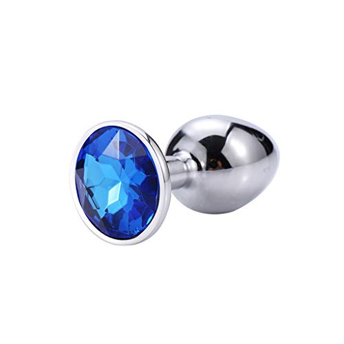 Mushanhun Juguete de Masaje de Acero Inoxidable, Juguete de Metal con Diamante Acrílico Redondo para Hombres, Mujeres, Parejas (Azul Oscuro, Pequeña)
