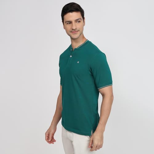 Image of Raymond Men Modern Fit Solid Pattern Pure Cotton Polo Neck Half Sleeve Casual T-Shirt
