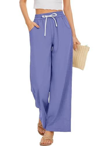 3/5 Pack Women Pants Wide Leg Palazzo Beach Pants Drawstring Waist Loose Fit with Pockets2