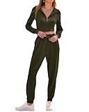 KIRUNDO Tracksuit For Women Long Sleeve Zip Up Slim Fit Hooded High Waist Pants Set Jogger Sets 2 Piece Aesthetic Clothes (Army Green, Small)