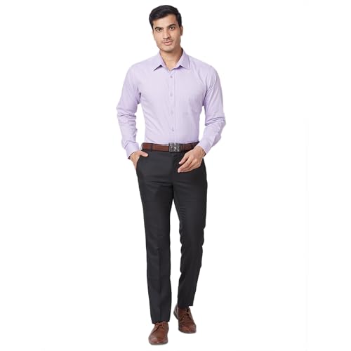 Image of Raymond Men's Slim Fit Mid Rise Structure Pattern Poly Viscose Blend Pleatless Formal Trouser