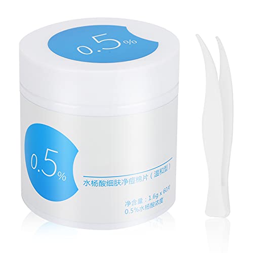 60pcs almohadilla de algodón con ácido salicílico al 2%, toallitas de reparación de limpieza facial para la eliminación del acné Blackhead Tratamiento de poros retráctiles