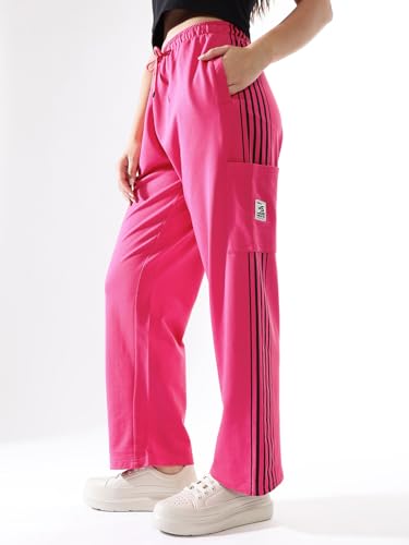 Image of High Star Women Solid Wide Leg High-Rise Casual Cotton Track Pants