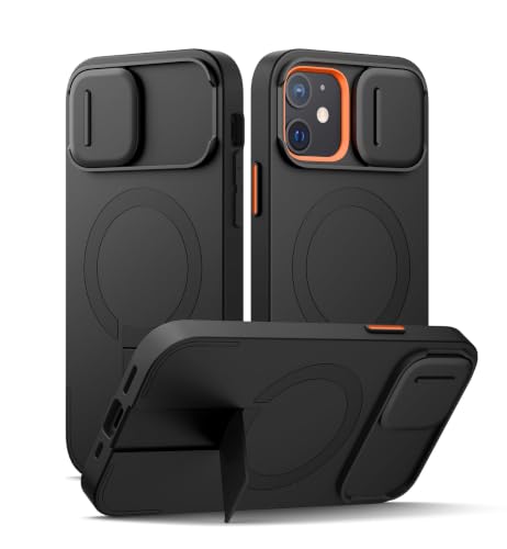 Image of SURITCH for iPhone 12 /12 Pro Case with Magnetic Camera Slide Cover and Adjustable Kickstand, Compatible with MagSafe, Shockproof Bumper Case Slim Protective Cover for iPhone 12 /12 Pro 6.1 Inch, Black