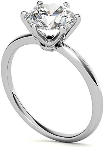0.50-3 Carat Moissanite Ring, Platinum Plated Sterling Silver Round Cut Solitaire Ring for Women, Engagement, Promise, Wedding D-VVS1