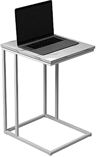 HOME BI Side Table,C-Shaped Sofa Side Table Snack End Table,for Coffee Snack Table, Laptop Holder Table, Beside Bed Portable Workstation,Easy Assembly (43.6 * 38.6 * 57cm, White)
