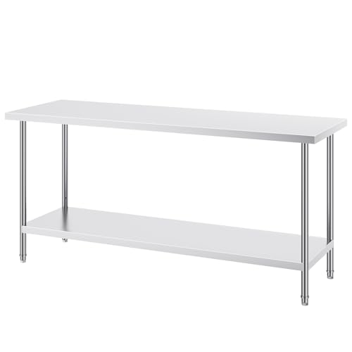 Happybuy 24x72x34 Inch Stainless Steel Prep Table, 880 lbs Capacity, Heavy Duty Worktable with 3 Adjustable Shelves, Commercial Kitchen, Garage, Restaurant Workstation