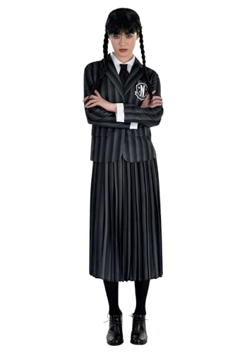 Women's Wednesday Nevermore Uniform Costume | Gothic Academy Outfit Striped Jacket with Matching Skirt Small
