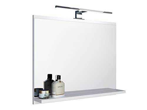 DOMTECH Espejo de baño con estantes, Color Blanco con iluminación LED, Espejo de Pared Cover