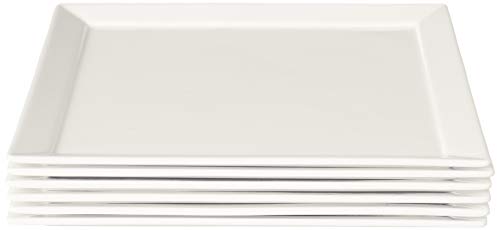 Fortessa Fortaluxe SuperWhite Vitrified China Dinnerware, Tavola 10-Inch Square Flat Bottom Plates, Set of 6