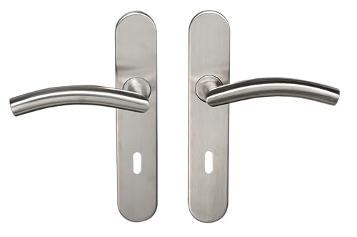 Bricard 666472 Ensemble poignées INOX sur Plaque Tempo Classic Chambre, Porte intérieure à clé