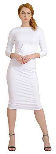 Marycrafts Womens Elegant Lady Vintage Evening Wiggle Midi Dress 8 Off White
