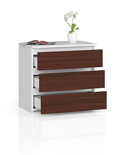 BDW Cómoda con 3 cajones, aparador, Armario multifunción, Sala de Estar, Comedor. Se acomodará Todas Las Cosas necesarias (Roble Sonoma/Blanco) (Blanco - wengué)