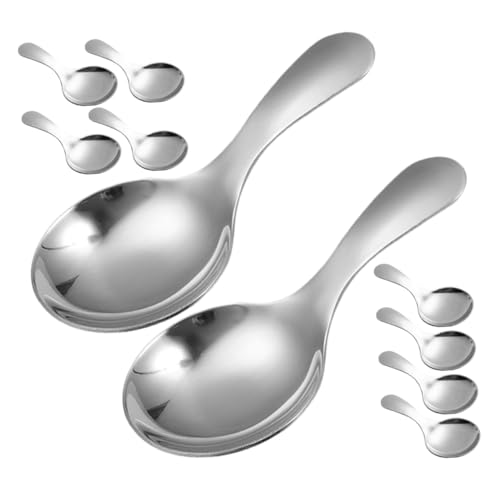 OUNONA 10個 ステンレス製ショートハンドルデザートスプーン 軽量で持ちやすい丸型ヘッド アイスクリームやティー用調味料スプーン 多用途