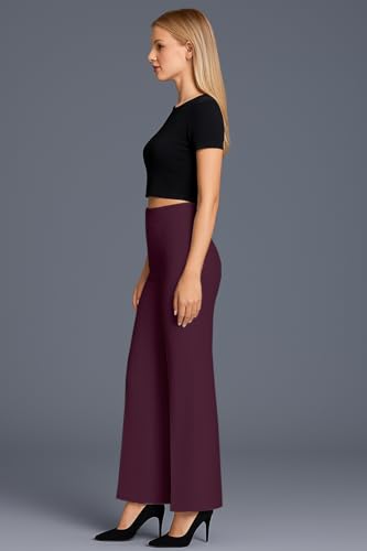 Image of SWADESI STUFF Women's High Waisted Bell Bottom Pants | Retro Wide Leg Trousers | Stretchy Flared Palazzo Pants for Office, Casual Wear & Party