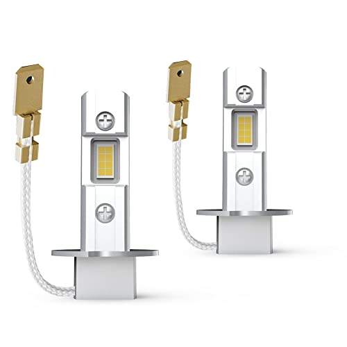 H3 LED Fog Light Bulbs 6500K White 500% Extremely Super Bright CSP Chips H3 LED Headlight Bulb, 1:1 Original Mini Size Plug n Play, DRL Hi/Lo Beam Lamp Replacement, Pack of 2 H3 LED Fog Light Bulbs 6500K White 500% Extremely Super Bright CSP Chips H3 LED Headlight Bulb, 1:1 Original Mini Size Plug n Play, DRL Hi/Lo Beam Lamp Replacement, Pack of 2