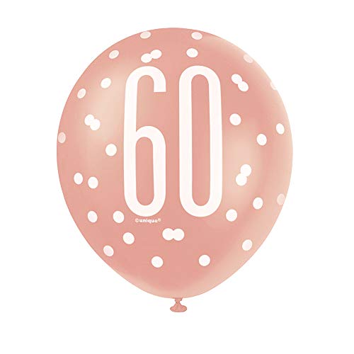 Unique 84920 Number Latex Balloons-12 | Rosegold | 6 Pcs, Rose Gold, Age 60