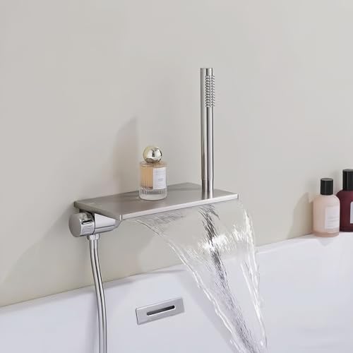 Robinet de bain mitigeur mural cascade 2 sorties avec douchette cuivre