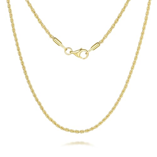 Necklaces 14k Gold Necklace for Women & Men 1.5mm Rope Chain for Women Dainty Gold Chain for Men Non-Tarnish Necklace Unisex Sizes 16-26 Inches