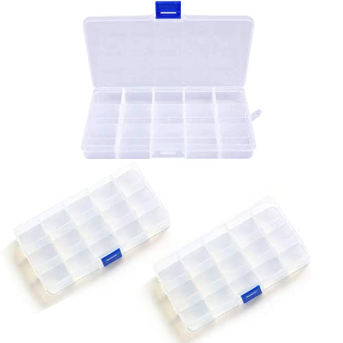 DDSHUN 3 Pack Grids Plastic Storage Boxes Plastic Organizer Jewelry Container Clear Bead Organiser with Compartments Box Adjustable Dividers Craft Tray For Rock Screw Seed Washi Tape Small Parts