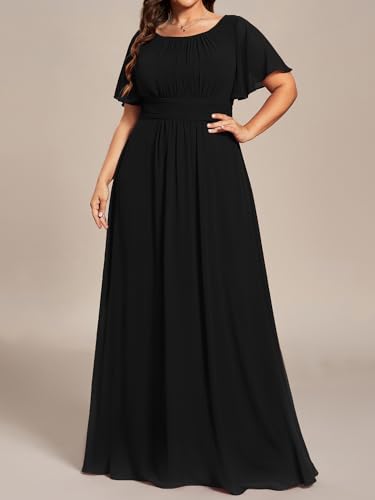 Ever-Pretty Plus Women's Summer Round Neck A Line Pleated Chiffon Short Sleeves Plus Size Formal Gowns Bridesmaid Dresses4