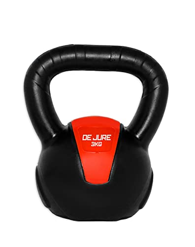 Image of De Jure Fitness PVC Kettlebell 3kg for Men & Women Strength & Cardio Training, Soft Grip, Crushed Concrete Filled, Full Body Workout Equipment for Home & Gym (Orange Black)
