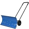 WYDHven Snow Shovel Pusher, 29.13-inch Metal Snow Pusher with Wheels for Driveway, Adjustable Angle and Height Snow Pusher Shovel for Sidewalks, or Parking Lots