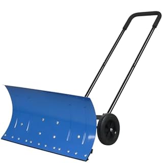 WYDHven Snow Shovel Pusher, 29.13-inch Metal Snow Pusher with Wheels for Driveway, Adjustable Angle and Height Snow Pusher Shovel for Sidewalks, or Parking Lots
