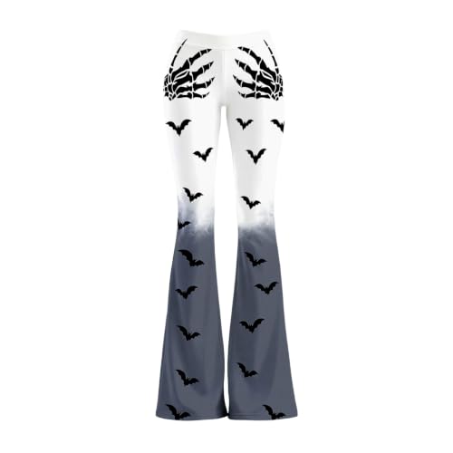 Halloween Pants,Halloween Leggings Women Flare Pants Elastic Tights Yoga Legging Pumpkin Skulls Printed Workout Pant *Grey Small - image 4
