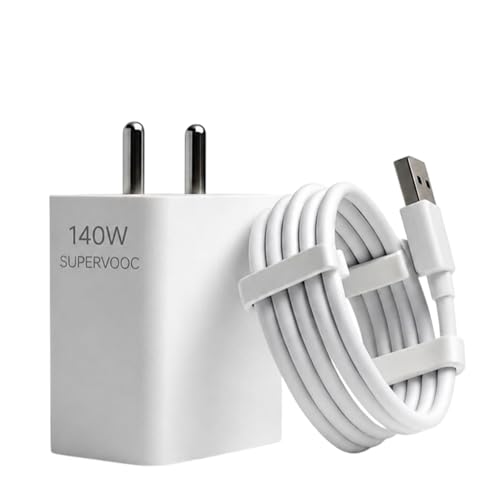 Image of 140W FlashCharge Super Fast Wall Charger Adapter with USB-A to Type-C Cable | Compatible with OnePlus 12 /11 /10 Pro /Nord CE 3, Oppo Reno 11 /10, Vivo X100 /V30 /T2 Pro, Realme GT & More (White)