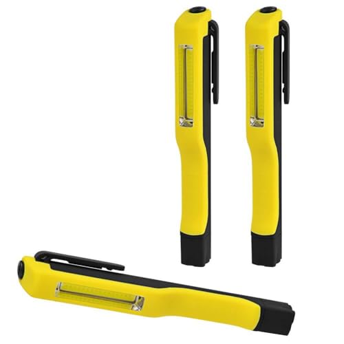Pocket Work Light (Set of 3-Yellow), COB LED Work Light Magnetic Clip, Handheld Inspection Pen Light, Bright 200 Lumen