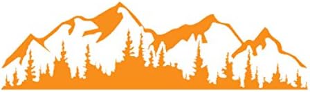 Mountains and Trees Vinyl Sticker Decals (Pack of 2) for Car Bumper Window Laptop Tablet Phone (8" x 2.3", Orange)