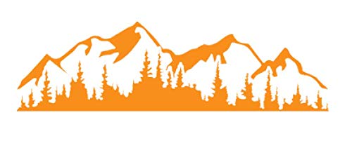 Mountains and Trees Vinyl Sticker Decals (Pack of 2) for Car Bumper Window Laptop Tablet Phone (8" x 2.3", Orange)
