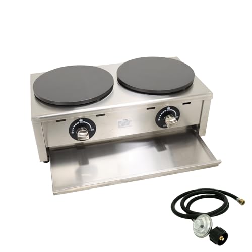 WYDDDARY Double LP Gas Crepe Machine 2800Pa Commercial Pancake Maker Nonstick Pan Griddle Machine Table Size 15.75″×2 for Blintzes Eggs Bacon