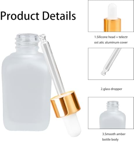 AGZHTYJQ 30ml Square Leak-Proof Glass Dropper Bottles, 12PCS 1oz Square Clear Frosted Dropper Bottles with Golden Caps, Suitable for Essential Oils, Tinctures, Travel Storage, Liquids and Perfumes — view 2