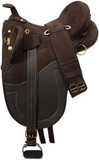 Synthetic Suede Australian English Stock Horse Saddle Collection Horse Rider with Horn Equestrian Trail Tack Get Matching Girth & Stirrups Size 10"-18" inches Seat, TE02