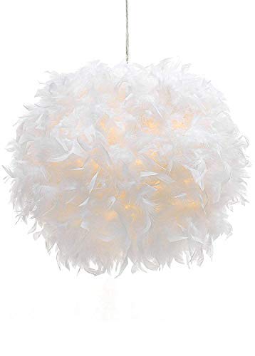 Waneway Feather Lamp Shade for Ceiling Pendant Light, Lampshade for Table Lamp and Floor Lamp for Living Room, Bedroom, Wedding or Party Decoration, Diameter 15.7 inches, White