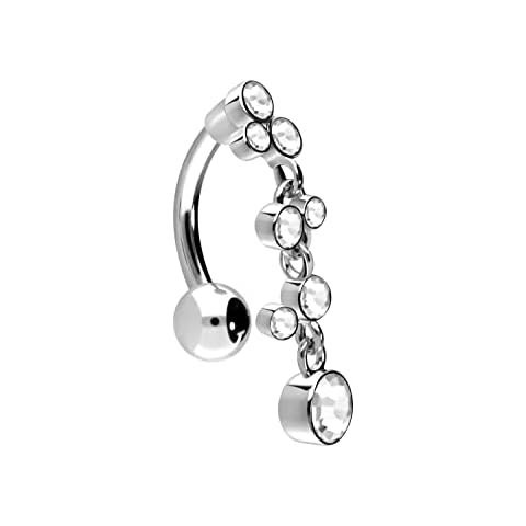 PIERCINGLINE Titanium Belly Bar with 925 Silver Crystal Pendant Banana Bar Choice of Colours, Titanium Silver Cover