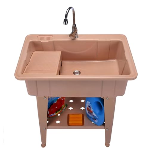 Lavandino in plastica PP con lavabo, autoportante, vasca da bagno con scolapiatti e piedini regolabili, capacità di carico 200 kg, per lavanderia e garage