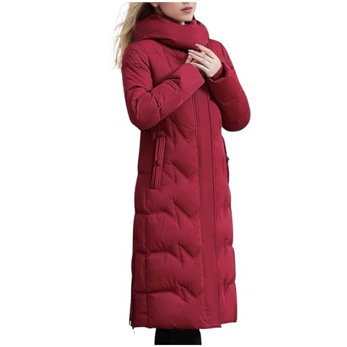 Woblesal Wine Long Puffer Coat for Women – Trendy Quilted Maxi Length with Faux Fur Hood, Perfect for Winter Adventures - Image 3