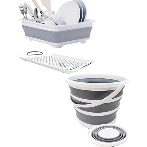 newox Collapsible Dish Drying Rack with Drainboard for Drying Dishes Collapsible Bucket-2 * 10L (5.2 Gallon) Cover