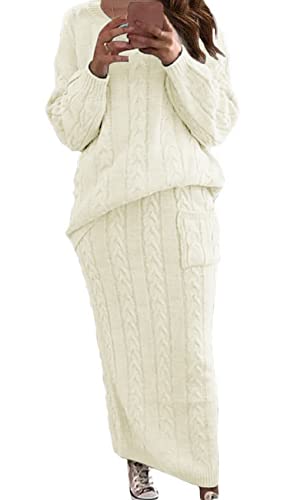 Image of CHARTOU Women's Winter Chunky Cable Knit Long Skirt 2 Piece Outfit Sweater Sets