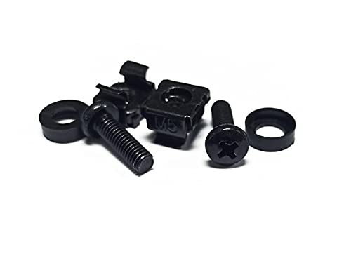 Image of Monoprice M6 x 16mm Server Rack Mount Cage Nuts, Screws and Washers (50 Sets) Zinc Plated, Black, for Cabinet or Server Racks Tapped with 12 /24 Universal Square Hole Rails