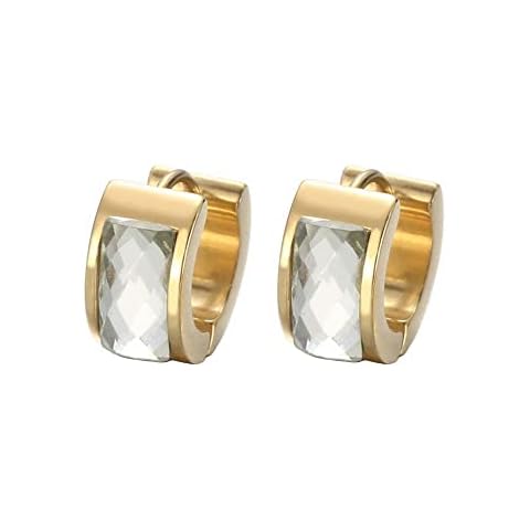 PAURO Mens Womens Stainless Steel Gold Huggie Hoop Earrings White CZ Inlaid Punk Ear Studs Cover