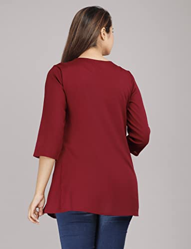 Image of Avayayat Women's Rayon Classic Heavy Embroidery Top with Beautifull Tassels at Front and on Both Sleeves Regular Fit Office Wear Festival Tunic Jeans Summer