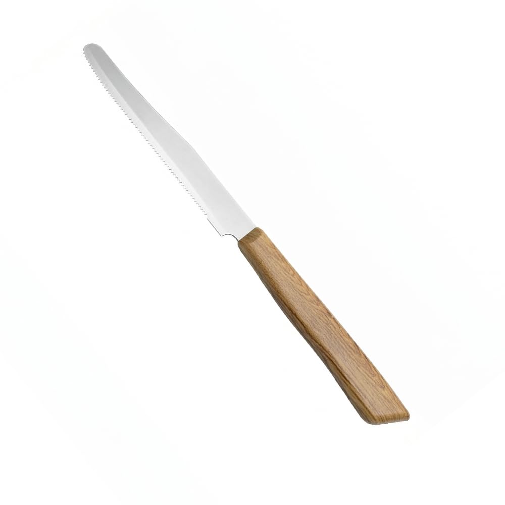 Coltello da tavola set 12 manico effetto legno lama acciaio inox seghettata per bar pub ristoranti tavola casa-beige