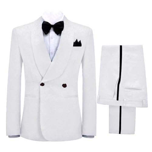 Men's 2 Piece Jacquard Suits for Wedding Shawl Lapel Slim Fit Groom Jacquard Tuxedos Blazer Pants Sets