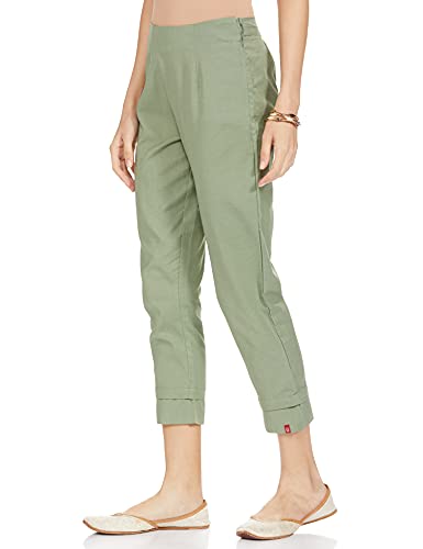 Image of BIBA Cotton Blend Solid Regular Casual Pants