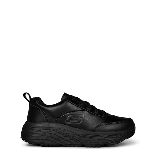 Skechers MAX Cushioning Elite Sr Kajus, Zapatos para Profesionales Sanitarios Mujer, Black Leather/Synthetic, 38 EU