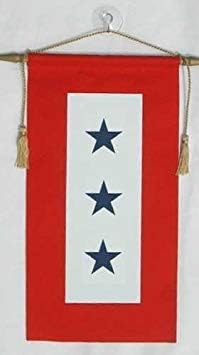 Super Tough Traditional Service Flag - 3 Star | Crafted from Blended Wool, Layered Flocking and Wooden Dowel | Made in USA, 8" x 15"